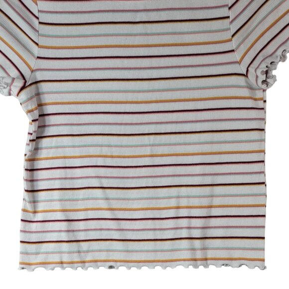 2/$15 SO Striped Top Multi Size 14 XL Round Neck Curly Lettuce Hem Trim Pullover - Picture 4 of 6